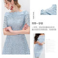 Flower Lace off-Shoulder Light Blue Half Sleeve Women′s Dress